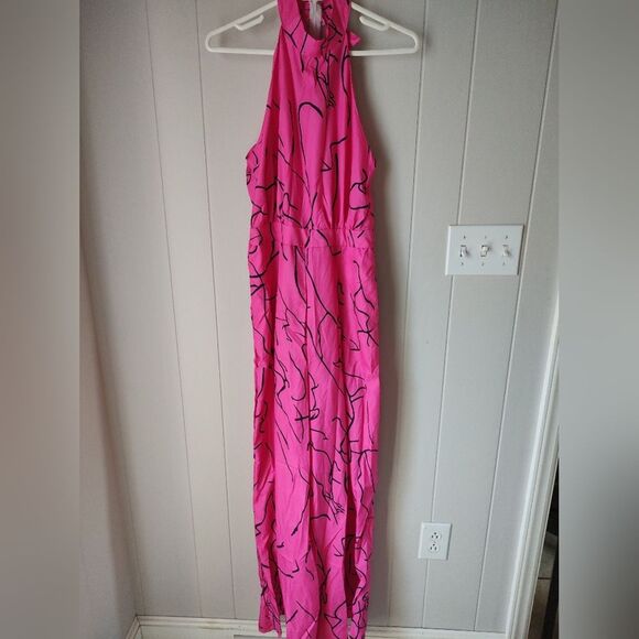 Bold & Beautiful Hot Pink Abstract Halter Jumpsuit – Size Medium - Picture 2 of 7